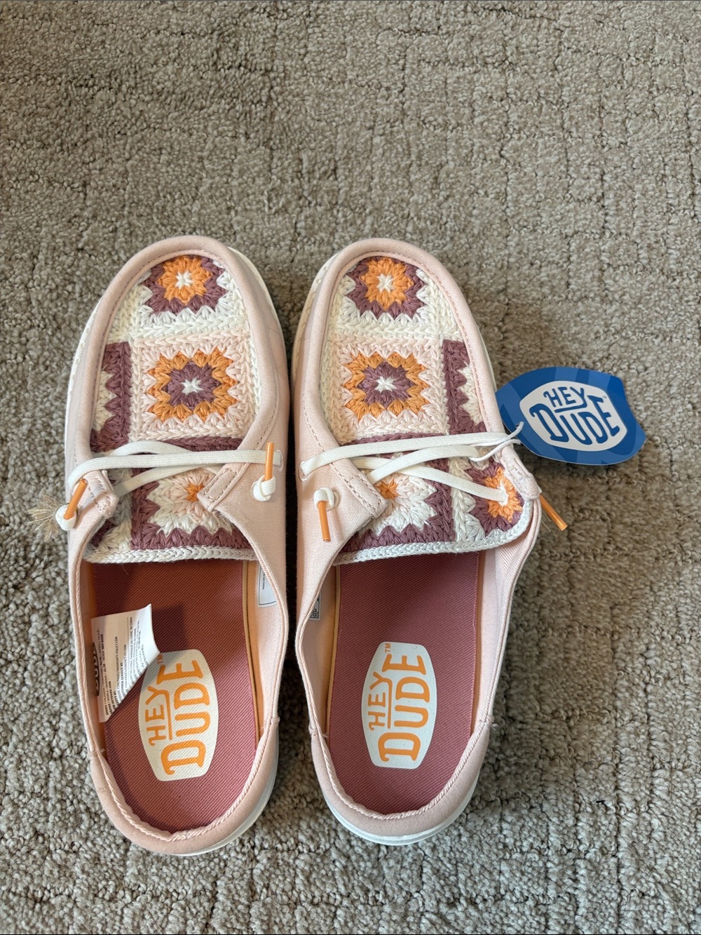 Hey Dude Pale Pink Slip-On with Crochet Multi Accents